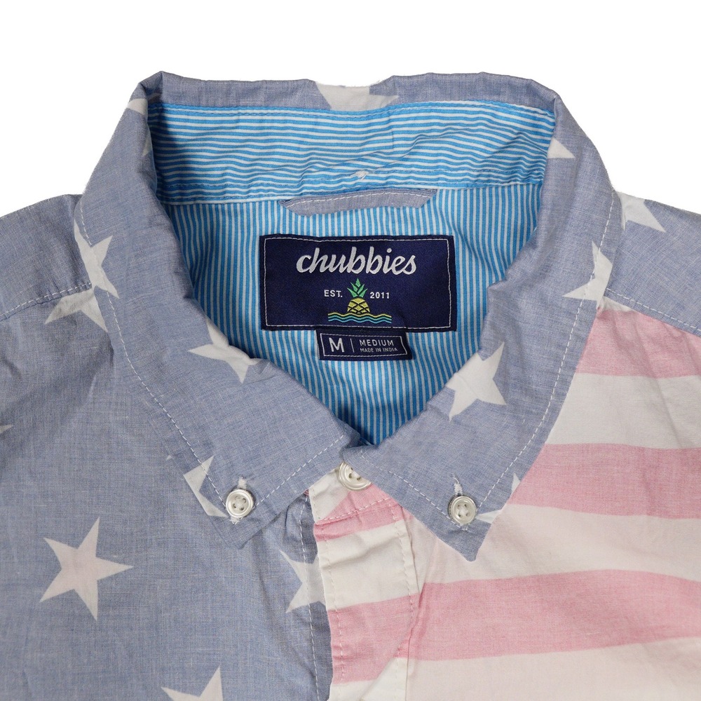 CHUBBIES‎ Men's M American Flag Print Short Sleeve Casual Button Down Shirt USA - Picture 3 of 7
